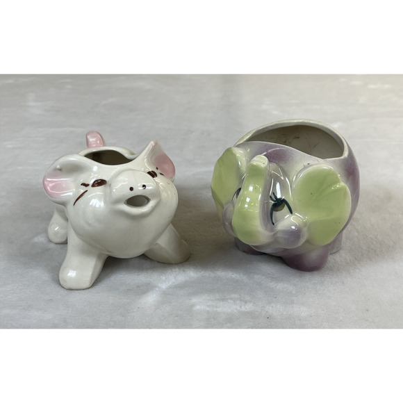 Unbranded Other - Vintage Ceramic Pig & Elephant Planters Kitsch Super Cute 4in x 3.5in Bnft Chrty